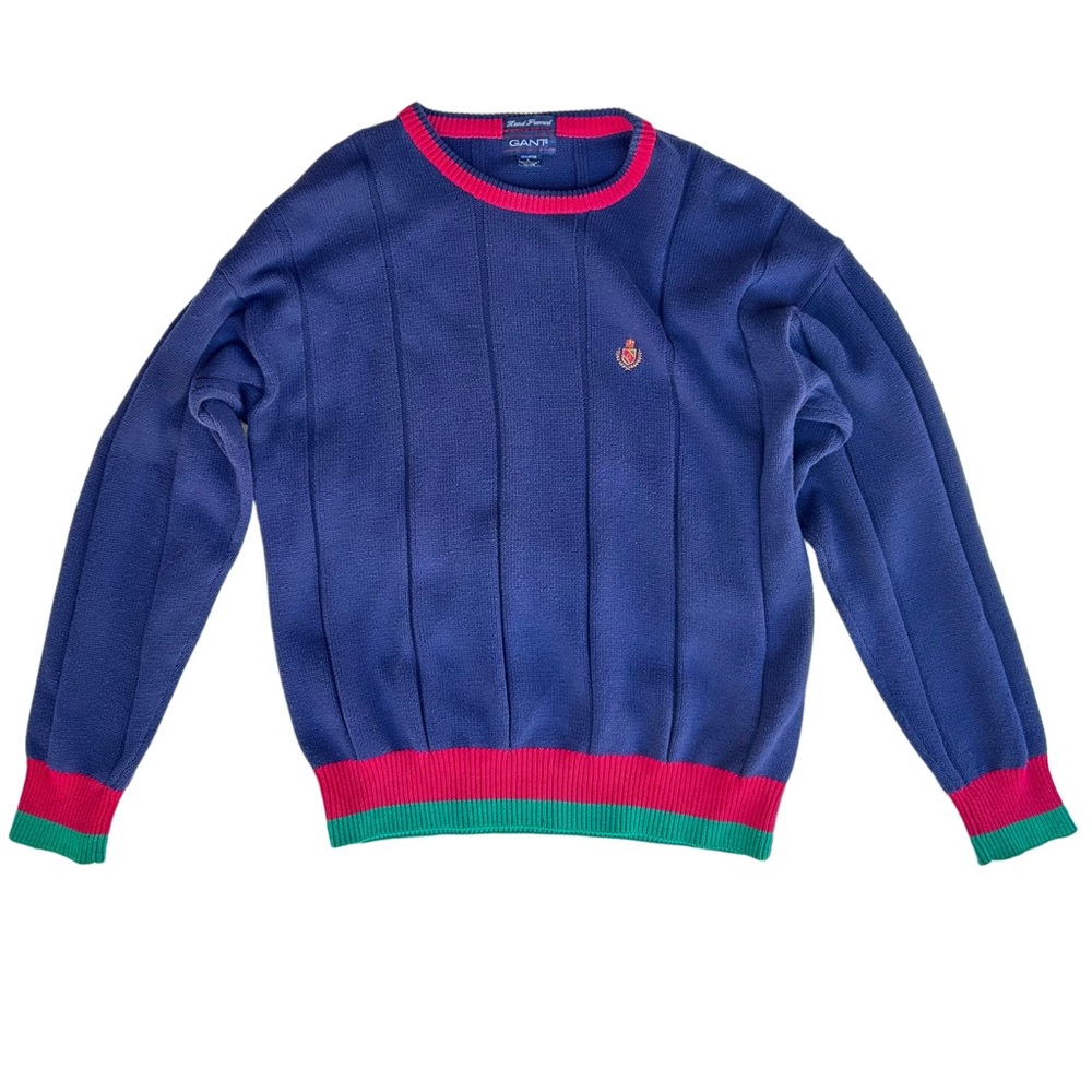 GANT Navy Crewneck Sweater with Red & Green Trim
